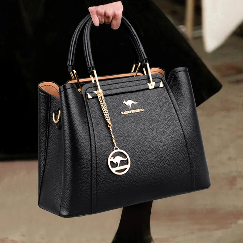 Bolso de mano de lujo para mujer, bandolera de hombro de cuero suave de 3 capas, de gran capacidad, para compras