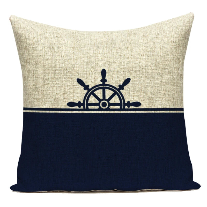 Funda de cojín con estampado de brújula azul marino, diseño de ancla, funda de almohada decorativa para sofá cama, Cojines Almofadas