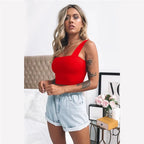 Top corto sin mangas con cuello cuadrado para mujer, camiseta básica informal negra blanca, camisola con hombros descubiertos, camiseta sin mangas Sexy con espalda descubierta