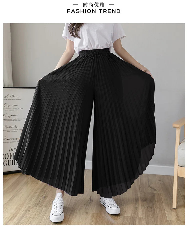 Pantalones De pierna ancha De cintura alta De gasa para Mujer, Pantalones sueltos plisados, moda coreana informal, ropa cómoda, elegante