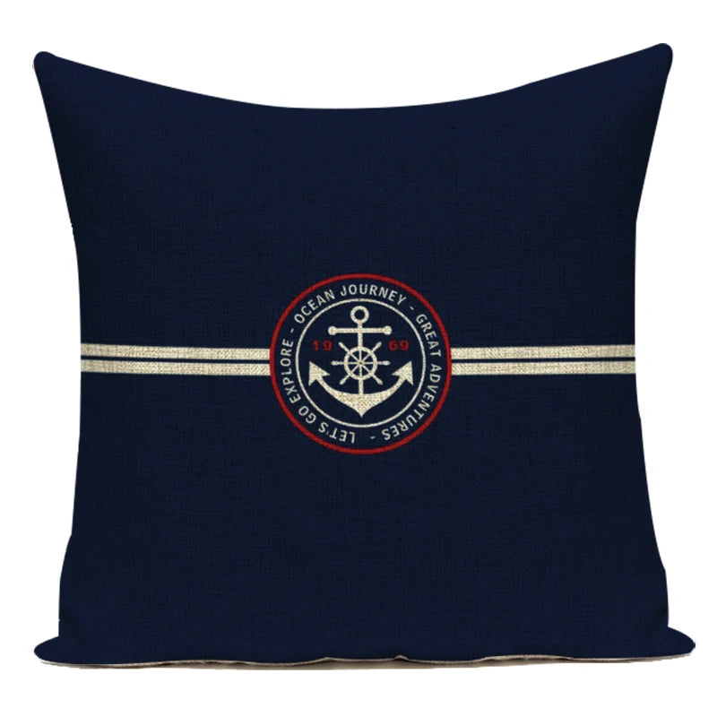 Funda de cojín con estampado de brújula azul marino, diseño de ancla, funda de almohada decorativa para sofá cama, Cojines Almofadas