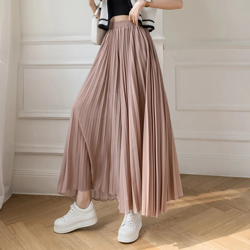 Pantalones De pierna ancha De cintura alta De gasa para Mujer, Pantalones sueltos plisados, moda coreana informal, ropa cómoda, elegante