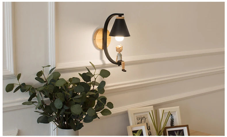 Lámpara de pared de madera moderna, modelo creativo de resina, lámparas de pared para sala de estar, dormitorio, habitación de niños, accesorios de iluminación nórdicos para decoración del hogar