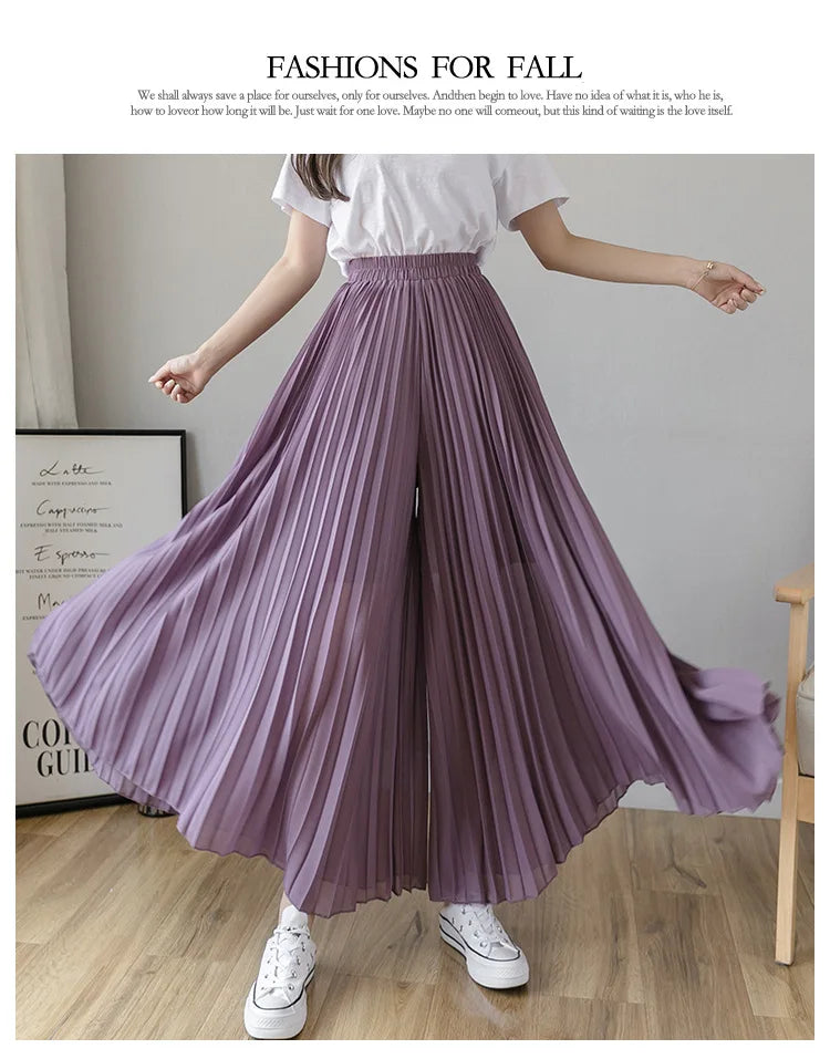 Pantalones De pierna ancha De cintura alta De gasa para Mujer, Pantalones sueltos plisados, moda coreana informal, ropa cómoda, elegante