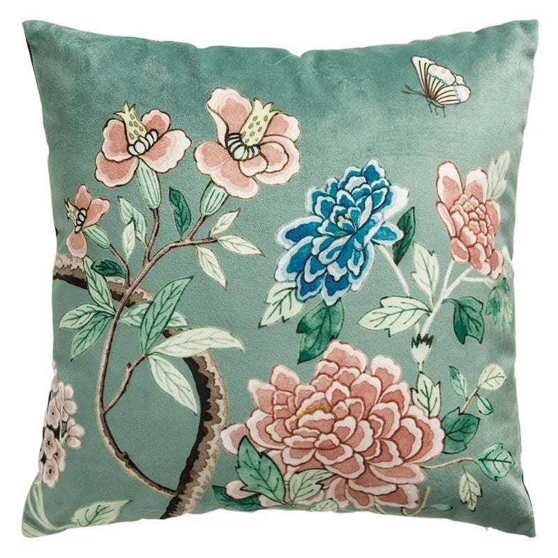Funda de cojín decorativa con diseño de pájaros y flores, cuadrada estándar, para sofá cama, estampado a una cara, 18x18 pulgadas, beige chino