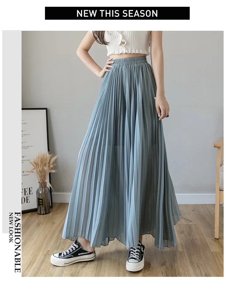 Pantalones De pierna ancha De cintura alta De gasa para Mujer, Pantalones sueltos plisados, moda coreana informal, ropa cómoda, elegante