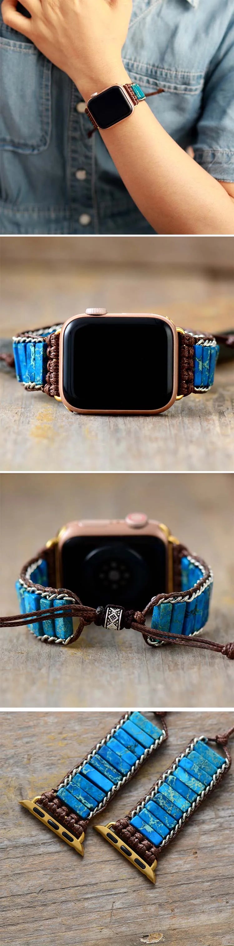 Correa de reloj Aple de piedra Natural, pulsera de pulsera con cuentas bohemias de 38mm/45mm para reloj inteligente Iwatch Series 7, accesorios
