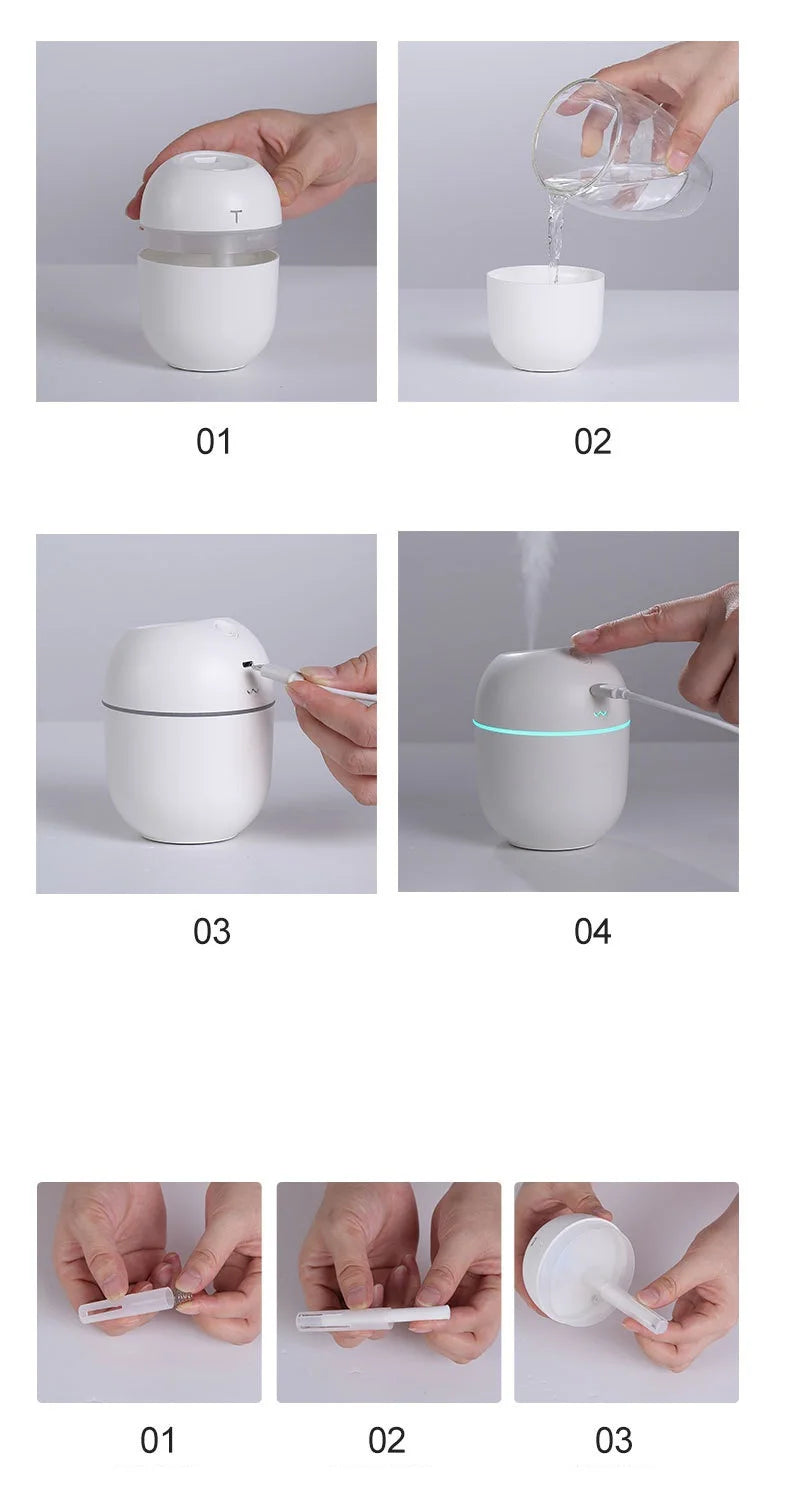 Mini humidificador de aire portátil, difusor ultrasónico de aceites esenciales, fabricante de niebla USB, humidificadores de aromaterapia para el hogar, 220ML, nuevo