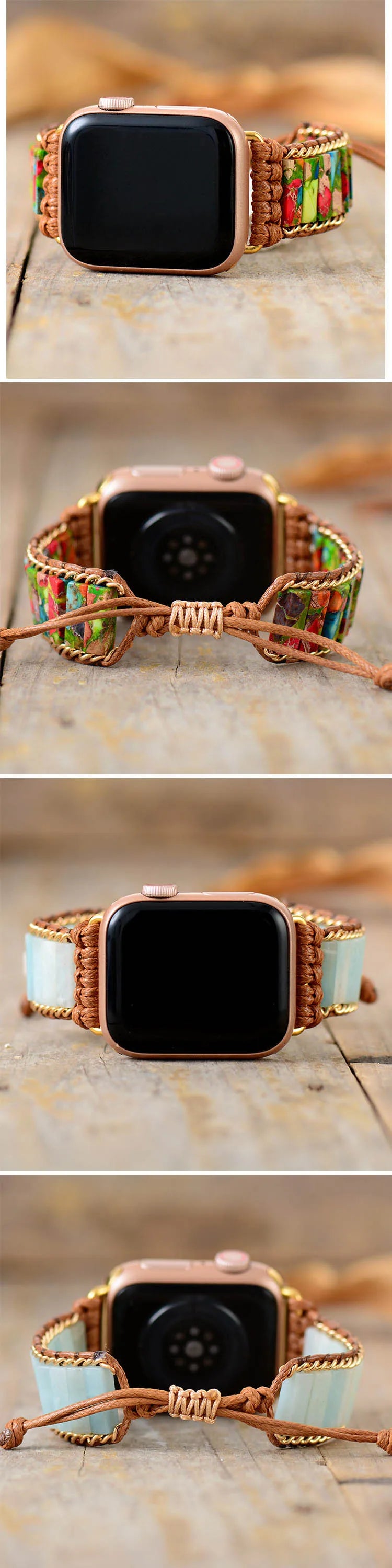 Correa de reloj Aple de piedra Natural, pulsera de pulsera con cuentas bohemias de 38mm/45mm para reloj inteligente Iwatch Series 7, accesorios