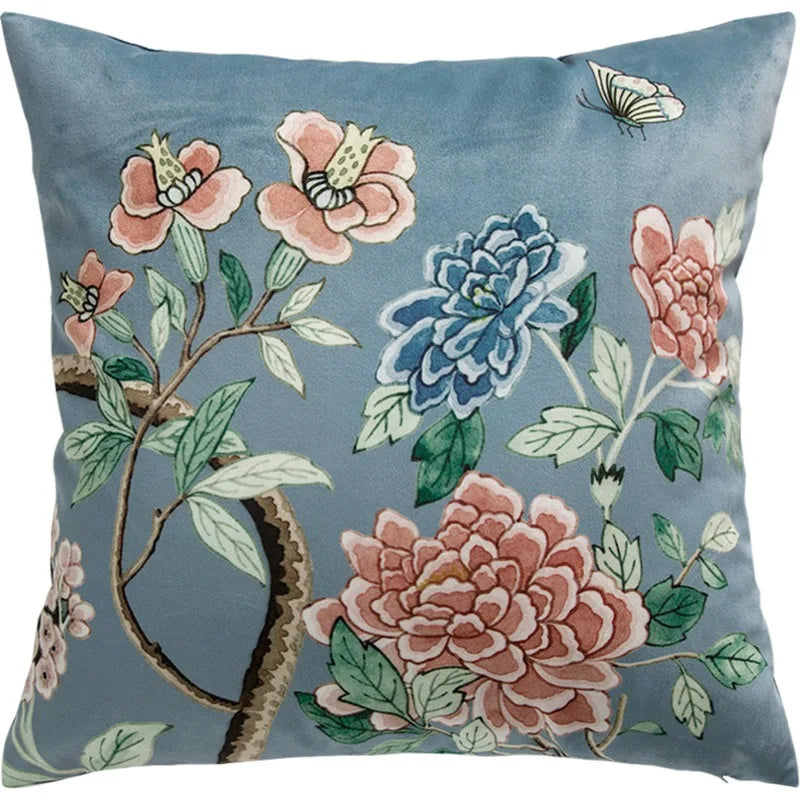 Funda de cojín decorativa con diseño de pájaros y flores, cuadrada estándar, para sofá cama, estampado a una cara, 18x18 pulgadas, beige chino
