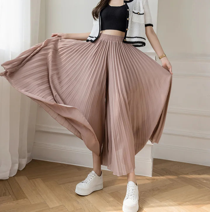 Pantalones De pierna ancha De cintura alta De gasa para Mujer, Pantalones sueltos plisados, moda coreana informal, ropa cómoda, elegante