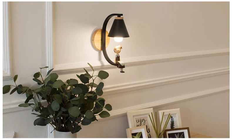 Lámpara de pared de madera moderna, modelo creativo de resina, lámparas de pared para sala de estar, dormitorio, habitación de niños, accesorios de iluminación nórdicos para decoración del hogar