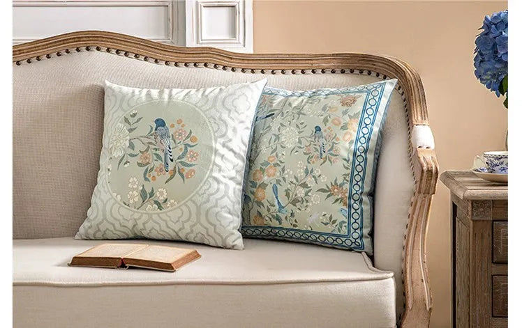 Funda de cojín decorativa con diseño de pájaros y flores, cuadrada estándar, para sofá cama, estampado a una cara, 18x18 pulgadas, beige chino