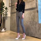 Otoño de manga larga de moda cárdigans para mujer suéter de punto abrigo corto Casual de un solo pecho coreano ajustado Chic señoras Tops 17375
