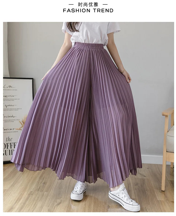 Pantalones De pierna ancha De cintura alta De gasa para Mujer, Pantalones sueltos plisados, moda coreana informal, ropa cómoda, elegante