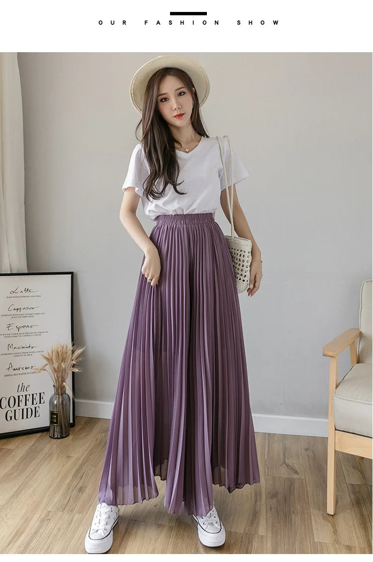 Pantalones De pierna ancha De cintura alta De gasa para Mujer, Pantalones sueltos plisados, moda coreana informal, ropa cómoda, elegante