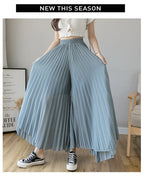 Pantalones De pierna ancha De cintura alta De gasa para Mujer, Pantalones sueltos plisados, moda coreana informal, ropa cómoda, elegante