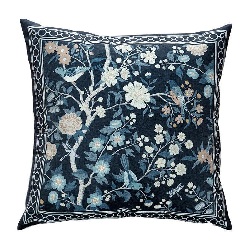 Funda de cojín decorativa con diseño de pájaros y flores, cuadrada estándar, para sofá cama, estampado a una cara, 18x18 pulgadas, beige chino