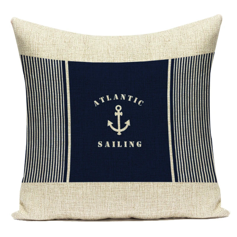 Funda de cojín con estampado de brújula azul marino, diseño de ancla, funda de almohada decorativa para sofá cama, Cojines Almofadas