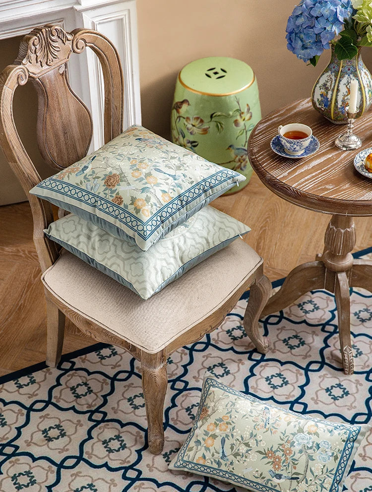 Funda de cojín decorativa con diseño de pájaros y flores, cuadrada estándar, para sofá cama, estampado a una cara, 18x18 pulgadas, beige chino