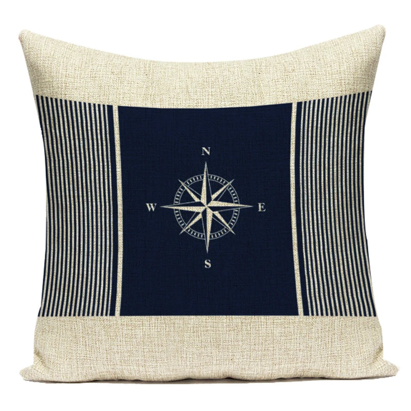 Funda de cojín con estampado de brújula azul marino, diseño de ancla, funda de almohada decorativa para sofá cama, Cojines Almofadas