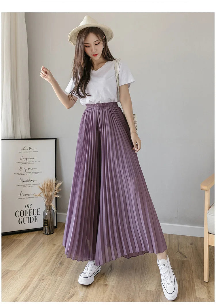 Pantalones De pierna ancha De cintura alta De gasa para Mujer, Pantalones sueltos plisados, moda coreana informal, ropa cómoda, elegante