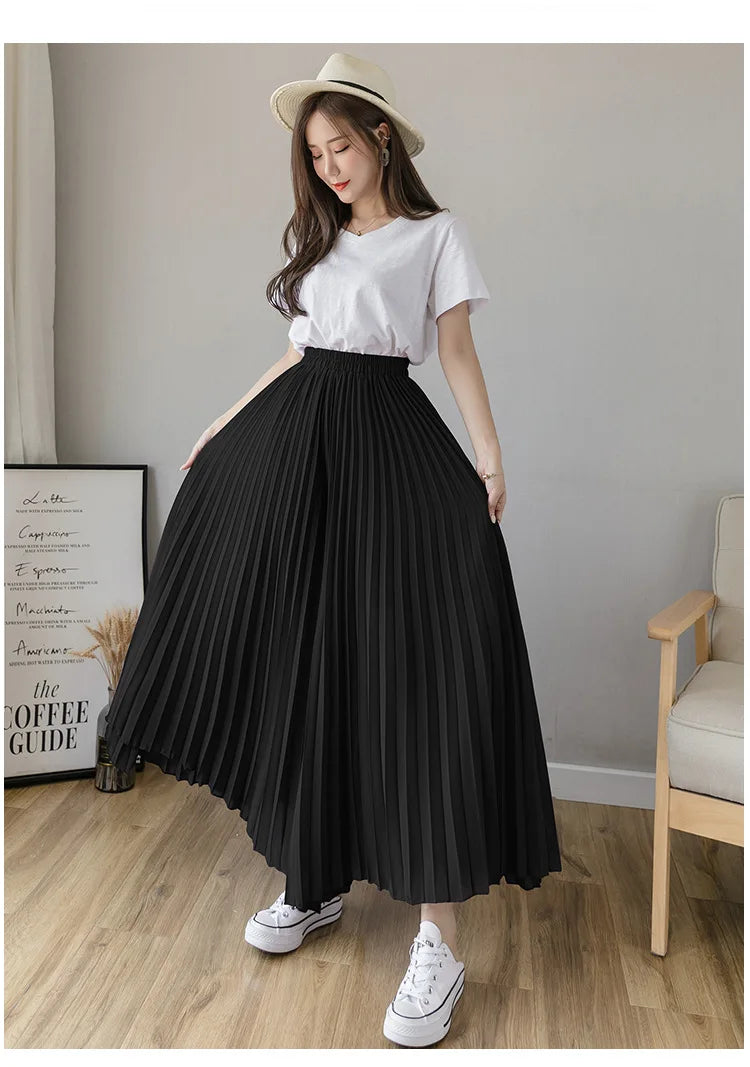Pantalones De pierna ancha De cintura alta De gasa para Mujer, Pantalones sueltos plisados, moda coreana informal, ropa cómoda, elegante