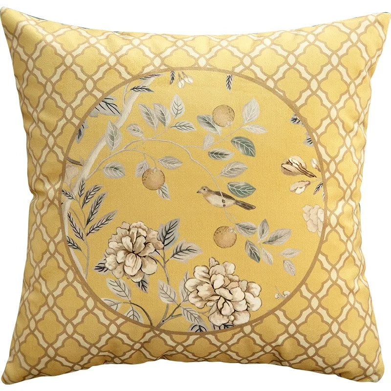 Funda de cojín decorativa con diseño de pájaros y flores, cuadrada estándar, para sofá cama, estampado a una cara, 18x18 pulgadas, beige chino