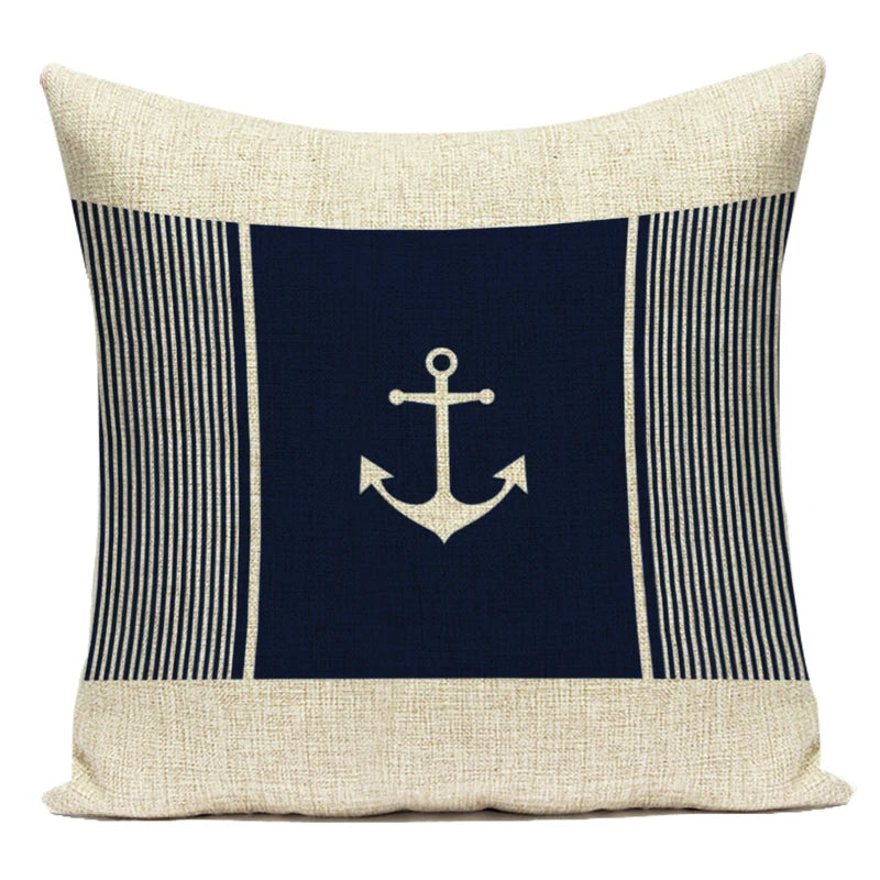 Funda de cojín con estampado de brújula azul marino, diseño de ancla, funda de almohada decorativa para sofá cama, Cojines Almofadas