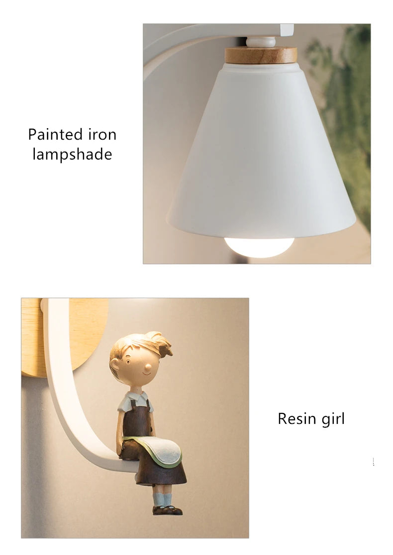 Lámpara de pared de madera moderna, modelo creativo de resina, lámparas de pared para sala de estar, dormitorio, habitación de niños, accesorios de iluminación nórdicos para decoración del hogar