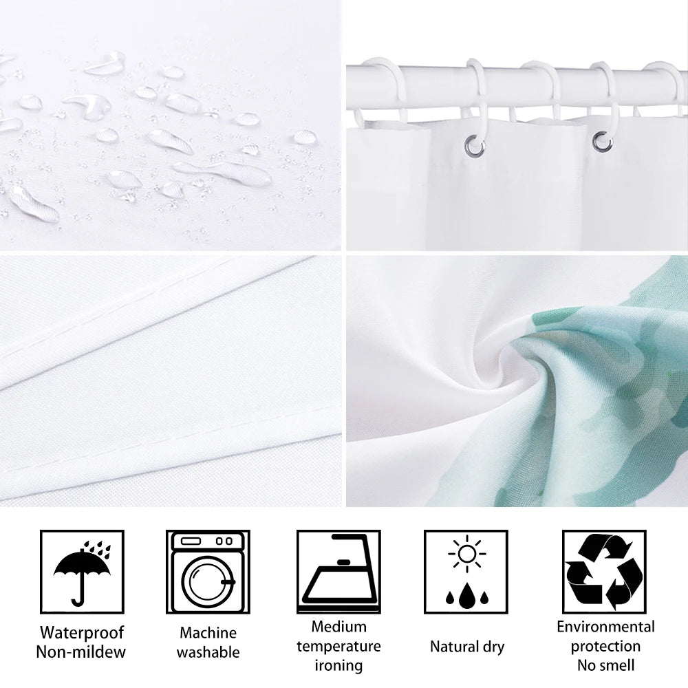 Cortinas de baño de flores, pájaros y plantas europeas, cortina de ducha impermeable, decoración de baño con impresión 3D con gancho, pantalla de baño