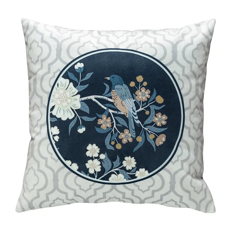 Funda de cojín decorativa con diseño de pájaros y flores, cuadrada estándar, para sofá cama, estampado a una cara, 18x18 pulgadas, beige chino