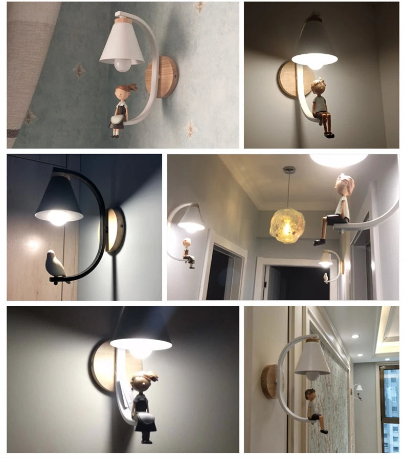 Lámpara de pared de madera moderna, modelo creativo de resina, lámparas de pared para sala de estar, dormitorio, habitación de niños, accesorios de iluminación nórdicos para decoración del hogar