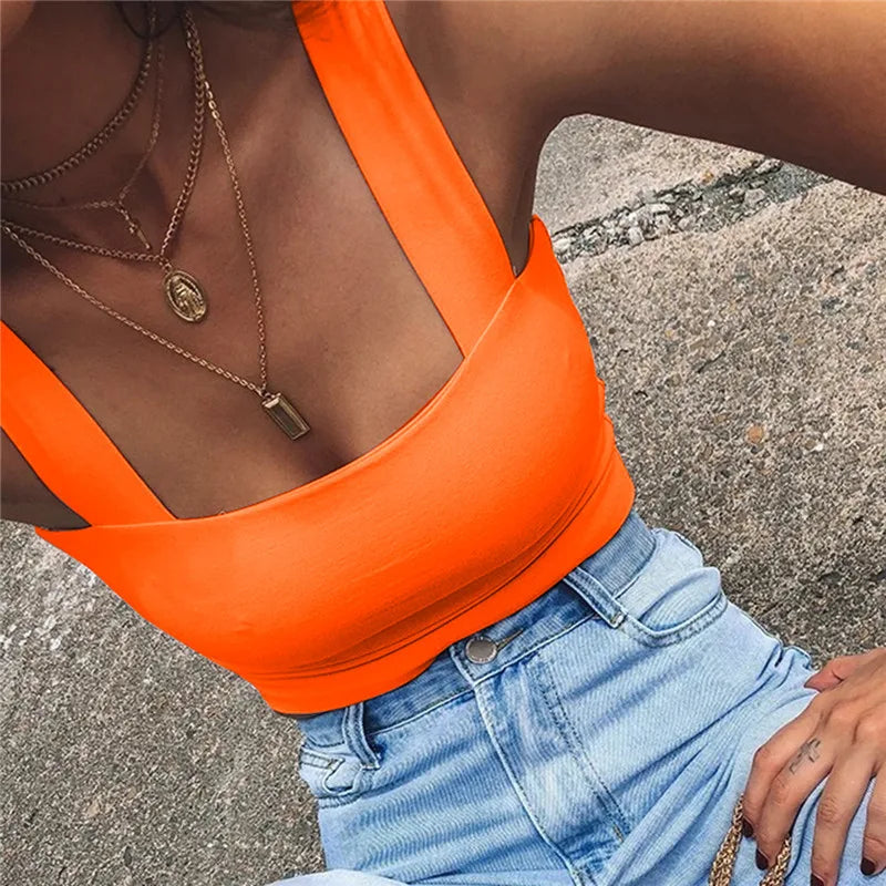 Top corto sin mangas con cuello cuadrado para mujer, camiseta básica informal negra blanca, camisola con hombros descubiertos, camiseta sin mangas Sexy con espalda descubierta
