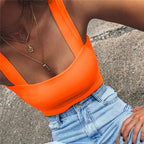 Top corto sin mangas con cuello cuadrado para mujer, camiseta básica informal negra blanca, camisola con hombros descubiertos, camiseta sin mangas Sexy con espalda descubierta