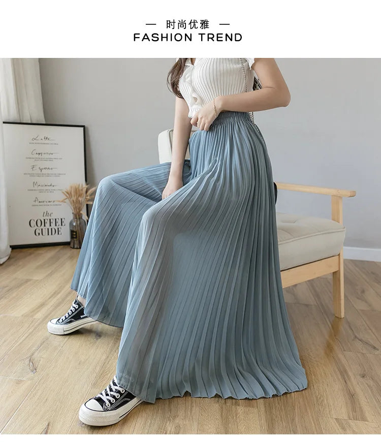 Pantalones De pierna ancha De cintura alta De gasa para Mujer, Pantalones sueltos plisados, moda coreana informal, ropa cómoda, elegante