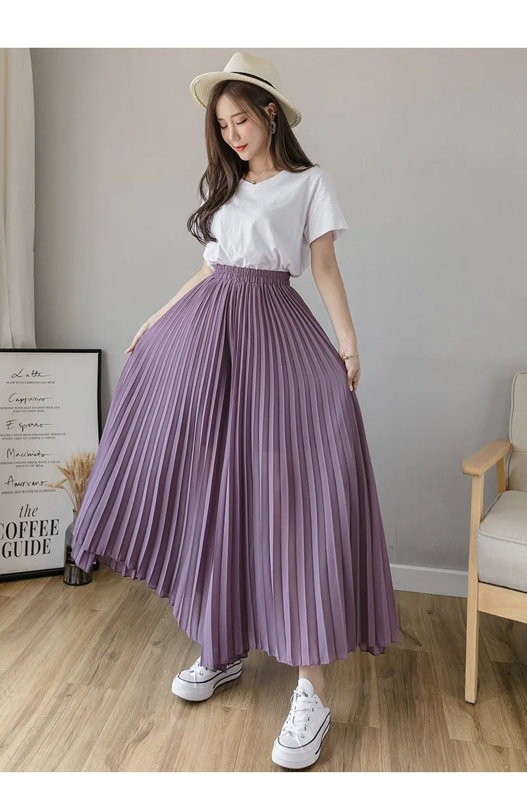 Pantalones De pierna ancha De cintura alta De gasa para Mujer, Pantalones sueltos plisados, moda coreana informal, ropa cómoda, elegante