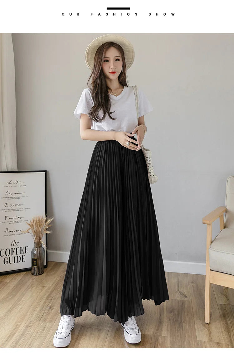 Pantalones De pierna ancha De cintura alta De gasa para Mujer, Pantalones sueltos plisados, moda coreana informal, ropa cómoda, elegante
