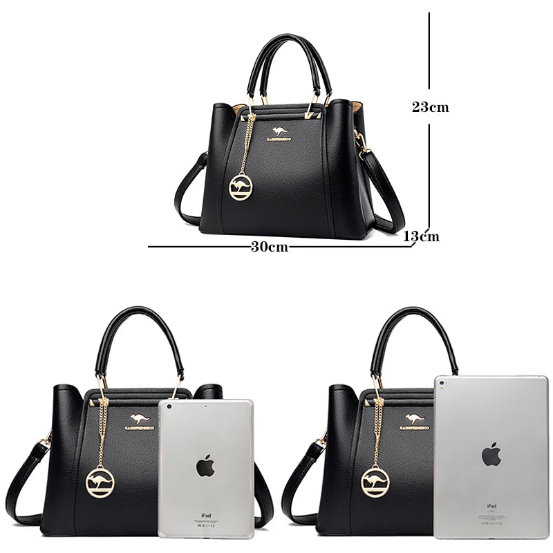 Bolso de mano de lujo para mujer, bandolera de hombro de cuero suave de 3 capas, de gran capacidad, para compras