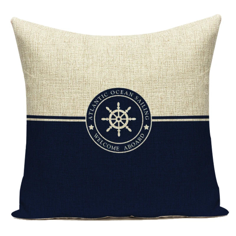 Funda de cojín con estampado de brújula azul marino, diseño de ancla, funda de almohada decorativa para sofá cama, Cojines Almofadas