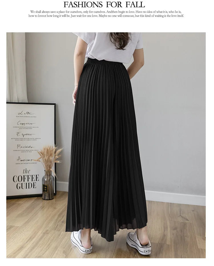 Pantalones De pierna ancha De cintura alta De gasa para Mujer, Pantalones sueltos plisados, moda coreana informal, ropa cómoda, elegante