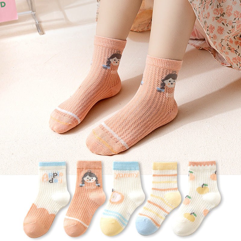5 pares de calcetines para niños de 1 a 12 años 2025 primavera/verano niños niñas malla calcetines finos transpirables calcetines suaves y cómodos calcetines para niños