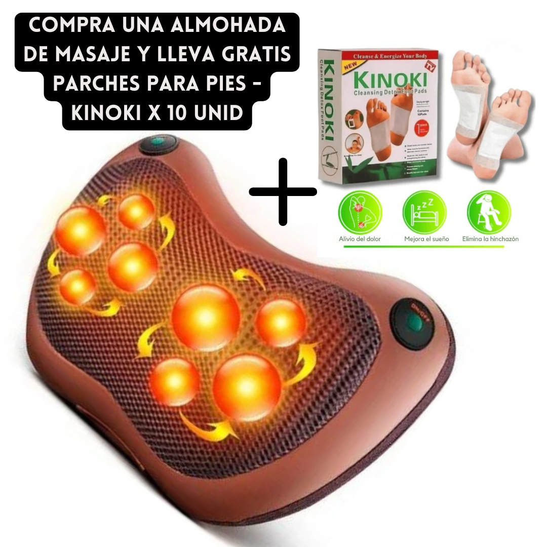 Compra 1 y lleva 2 - Almohada Masajeadora Con Infrarrojo + ¡Regalo incluido! Parches para pies - Kinoki X 10 Unid