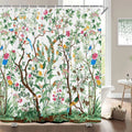 Cortinas de baño de flores, pájaros y plantas europeas, cortina de ducha impermeable, decoración de baño con impresión 3D con gancho, pantalla de baño