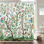 Cortinas de baño de flores, pájaros y plantas europeas, cortina de ducha impermeable, decoración de baño con impresión 3D con gancho, pantalla de baño