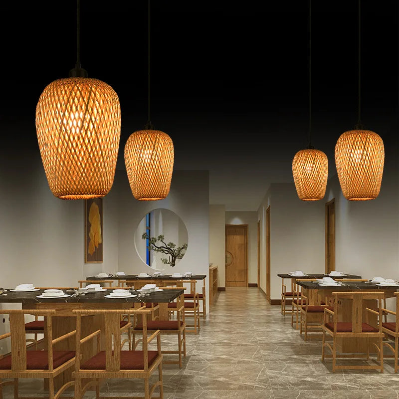 Lámparas colgantes tejidas a mano de estilo chino, 18/19/30cm, accesorios de iluminación para decoración del hogar y restaurante, lámpara colgante de bambú
