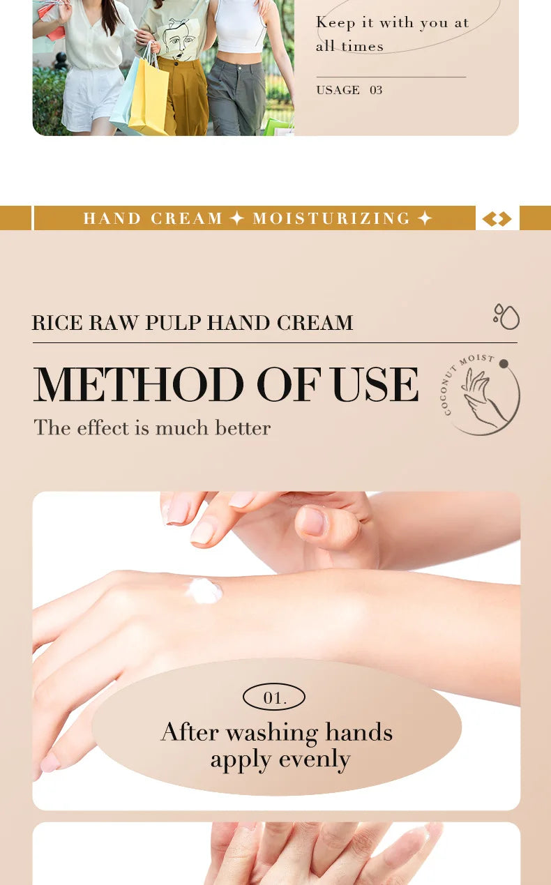 3/5 piezas BIOAQUA Crema de manos de arroz blanco, blanqueadora, hidratante, nutritiva, antienvejecimiento, productos para el cuidado de la piel de las manos