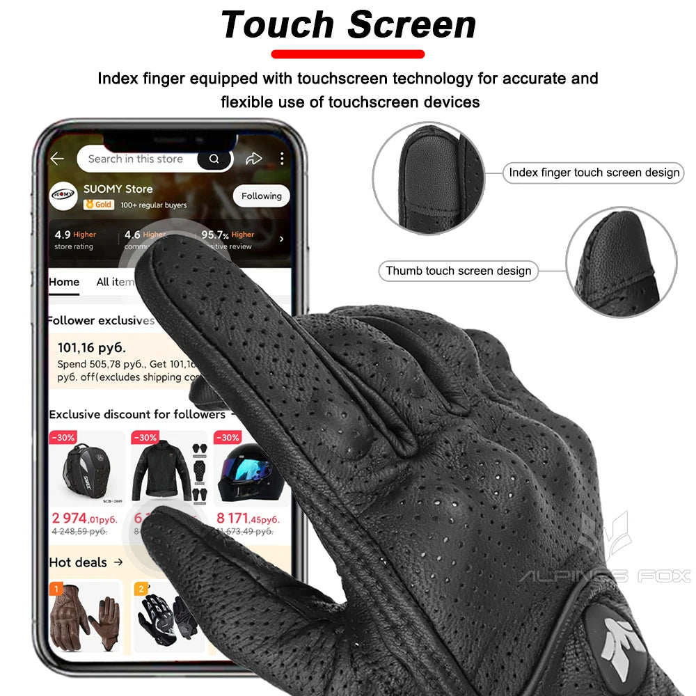 Guantes de cuero Vintage para motocicleta para hombre, Guantes negros resistentes al desgaste con pantalla táctil, antideslizantes, Retro, novedad de verano 2023