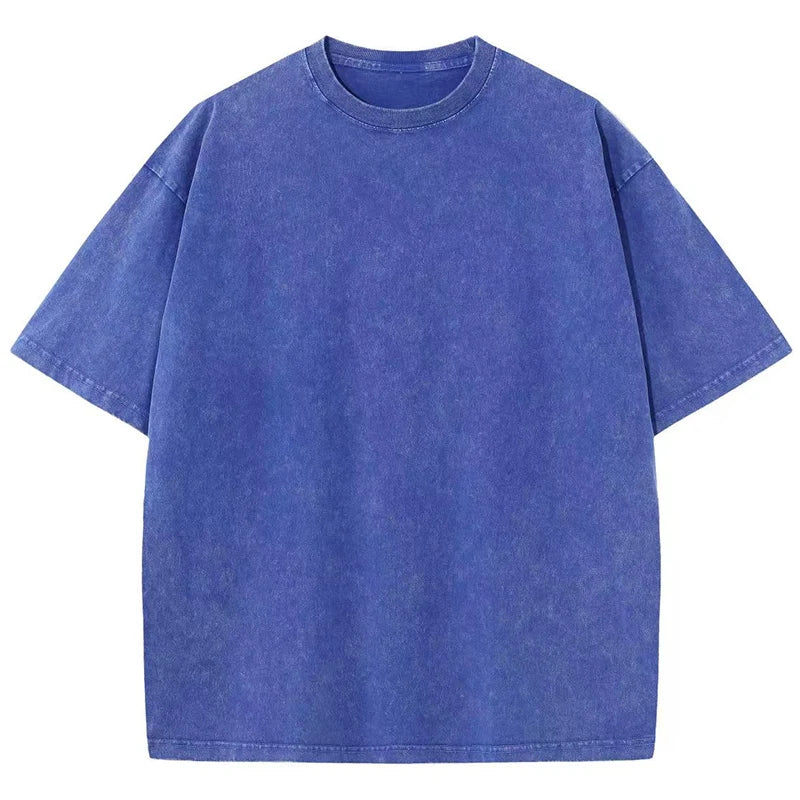 Camisetas Vintage de Color sólido con punto de copo de nieve para hombres/mujeres, camisetas de algodón de manga corta con agua antigua, ropa de Hip Hop
