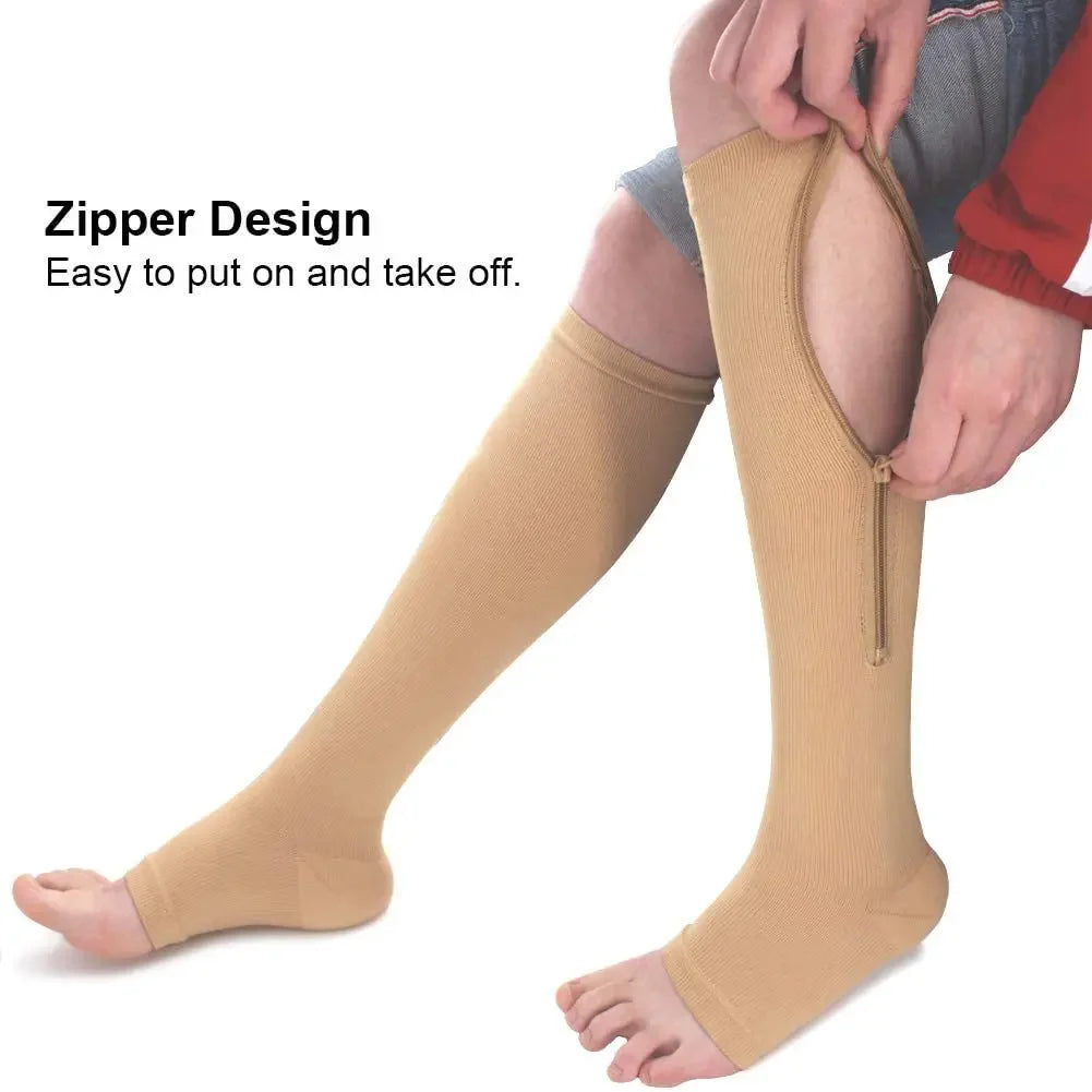 Calcetines deportivos médicos de compresión con cremallera, calcetines elásticos de venas para mujeres y hombres, calcetines largos de presión de alta elasticidad para ciclismo, soporte para piernas